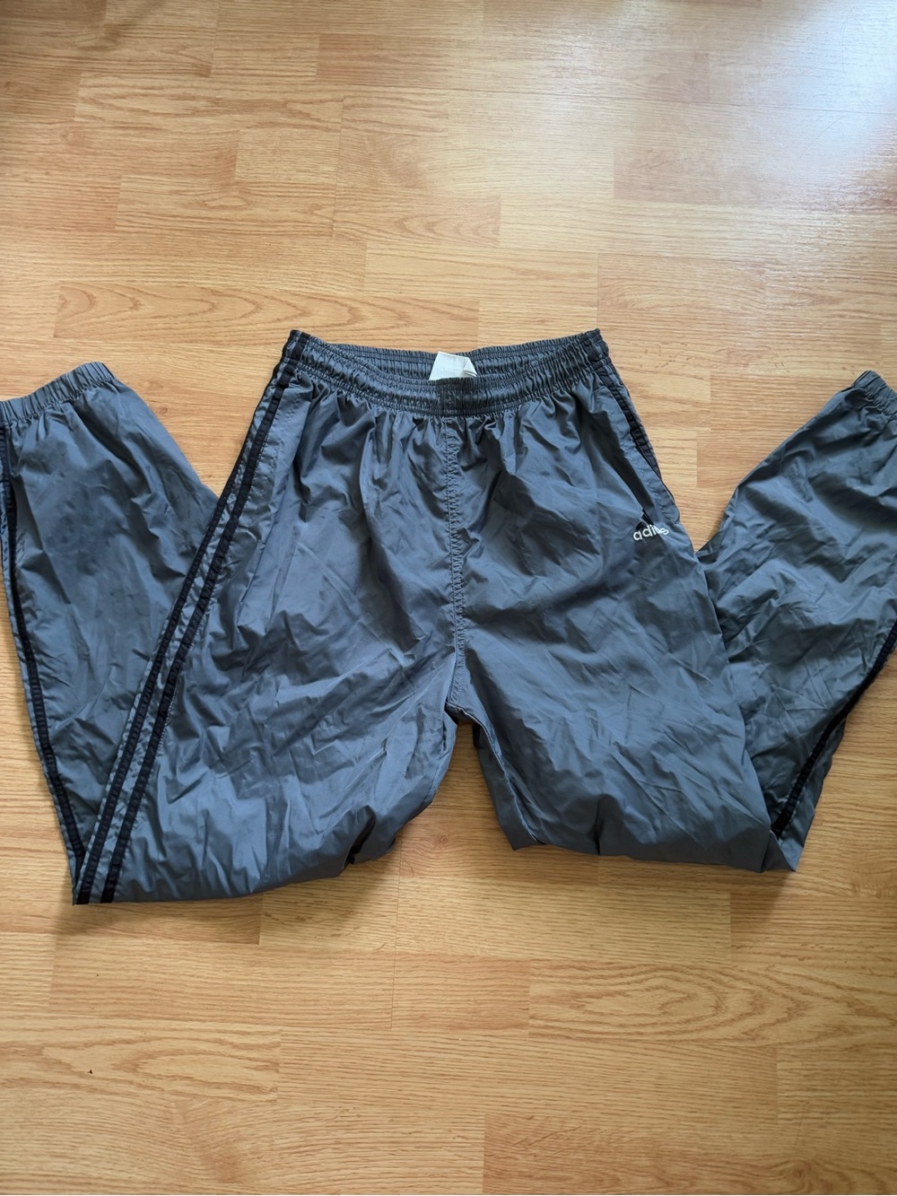 VTG 90s Adidas Nylon Track Pants Medium Gray 3 Flag Tag Windpants